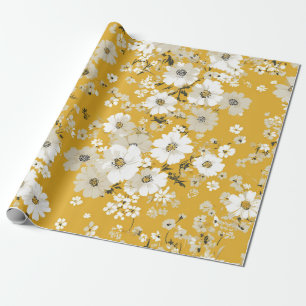 Gul Vit Ditsy Blomma Pastell Boho 70-tal Vintage Presentpapper