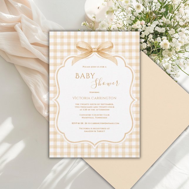 Gul vit gingham fantasifull baby shower inbjudningar (Skapare uppladdad)