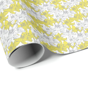 Gul Vit Grå Blommig Presentpapper