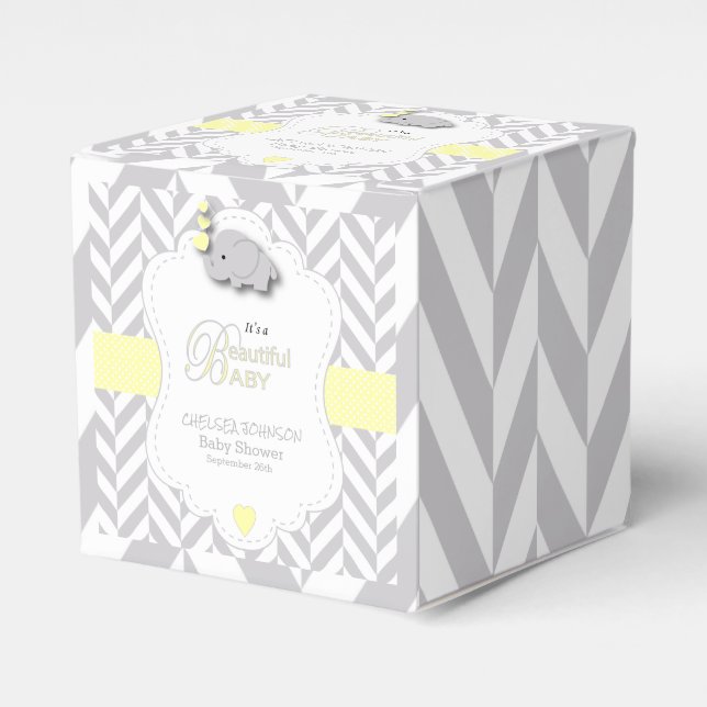 Gul, Vit Grå Elefant Baby Shower Presentaskar (Framsidan Sidan)