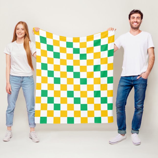 Gul Vit Grön Rutig Design Fleecefilt (På plats)