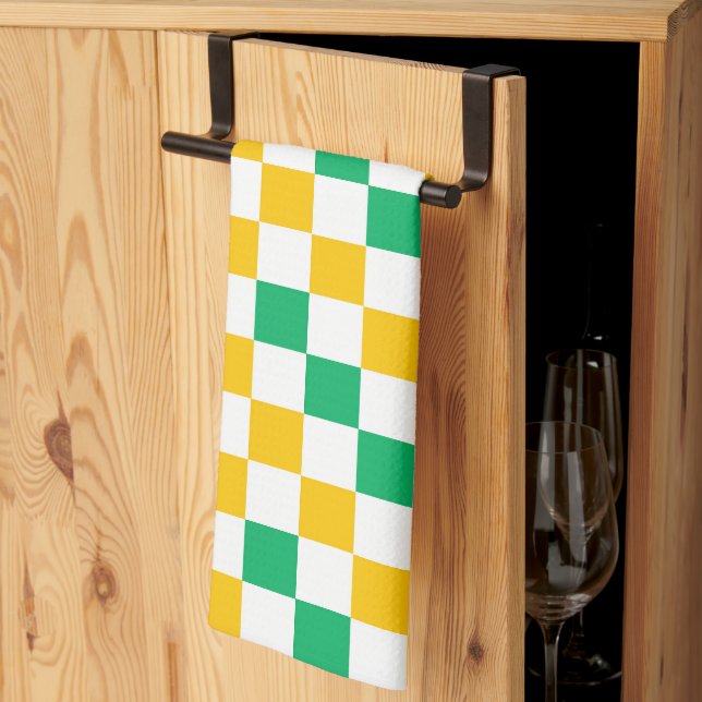 Gul Vit Grön Rutig Design Kökshandduk (Thirds Fold)