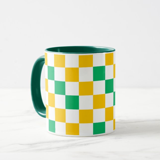 Gul Vit Grön Rutig Design Mugg (Framsida vänster)