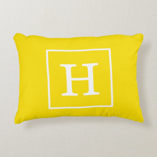 Gul Vit Infattad Initial Monogram Prydnadskudde (Framsidan)