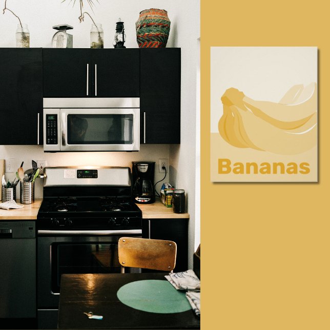 Gul & Vit Köksinredning - Affisch (Yellow Wall Decor in Black Kitchen)