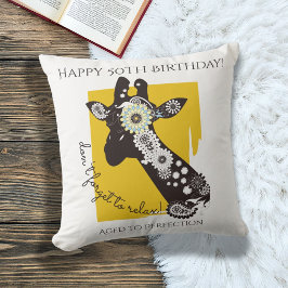 Gul Vit Och Svart Funky Cool Giraff Födelsedag Kudde