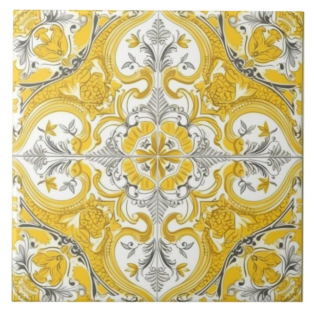 Gul & vit portugisisk keramisk kakel (The complete ceramic tile design. Tiles sold individually.)