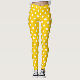 Gul vit prickig design leggings