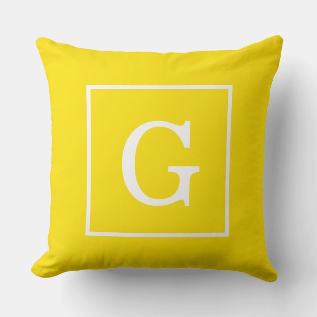 Gul Vit Ram Initial Monogram Kudde (Framsida)
