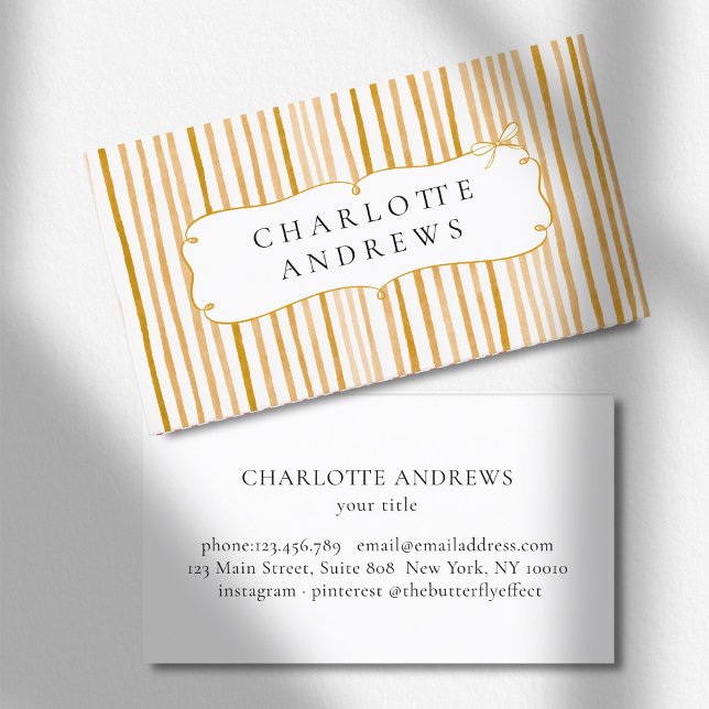 Gul Vit Rand Gammal Slags Band  Visitkort (Yellow White Stripe Vintage Bow Business Card)