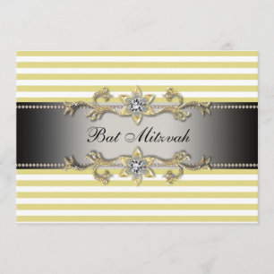Gul Vit Randig Bat Mitzvah Inbjudningar