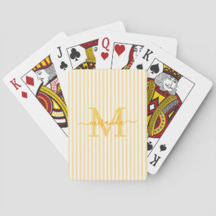 Gul & Vit Randig Monogram Namn Casinokort