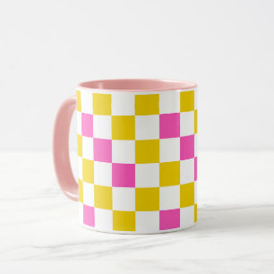 Gul Vit Rosa Rutig Design  Mugg