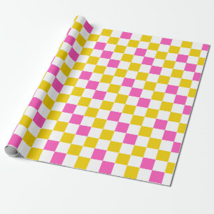 Gul Vit Rosa Rutig Design Presentpapper