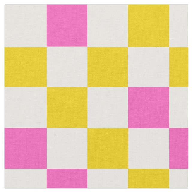 Gul Vit Rosa Rutig Design  Tyg (Närbild)