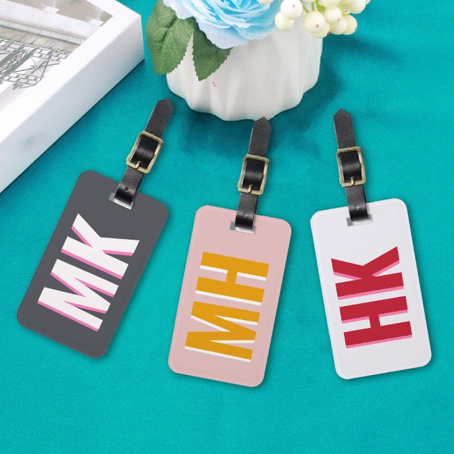 Gul & Vit Skugga Monogram Ogift Flicka Resor Bagagebricka (Yellow & White Shadow Monogram Bachelorette Travel Luggage Tag)