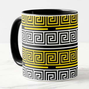 Gul Vit Svart Grekisk Nyckel Fret Mönster Design Mugg