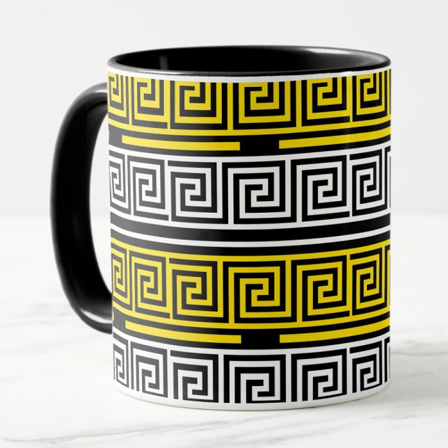 Gul Vit Svart Grekisk Nyckel Fret Mönster Design  Mugg (Skapare uppladdad)