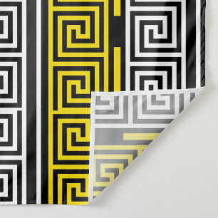 Gul Vit Svart Grekisk Nyckel Fret Mönster Design Tyg