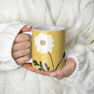 Gul-vit tusenskönva & Anpassad text Modernt bondgå Kaffemugg