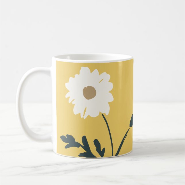 Gul-vit tusenskönva & Anpassad text Modernt bondgå Kaffemugg (Vänster)