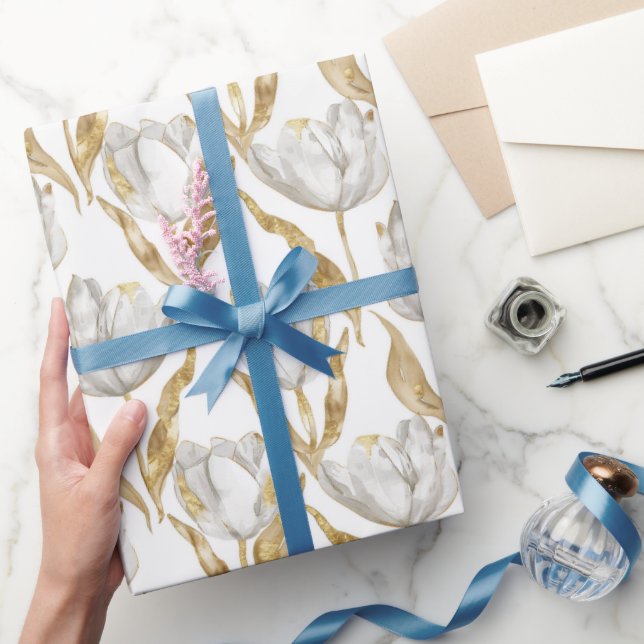 Gul Vita Tulpan Blommor Bröllopsdusch Presentpapper (Gifting)
