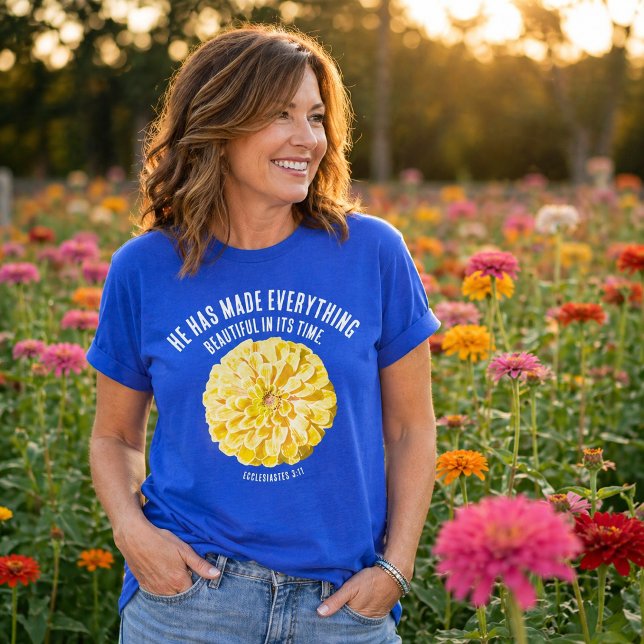 Gul Zinnia Bibelvers Blomma Tro T Shirt (Yellow Zinn)