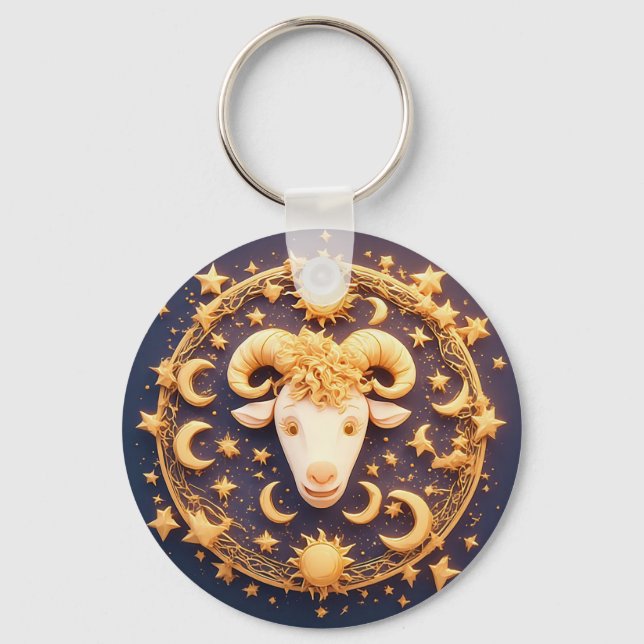 Gul Zodiak Väduren Symbol Nyckelring (Framsida)