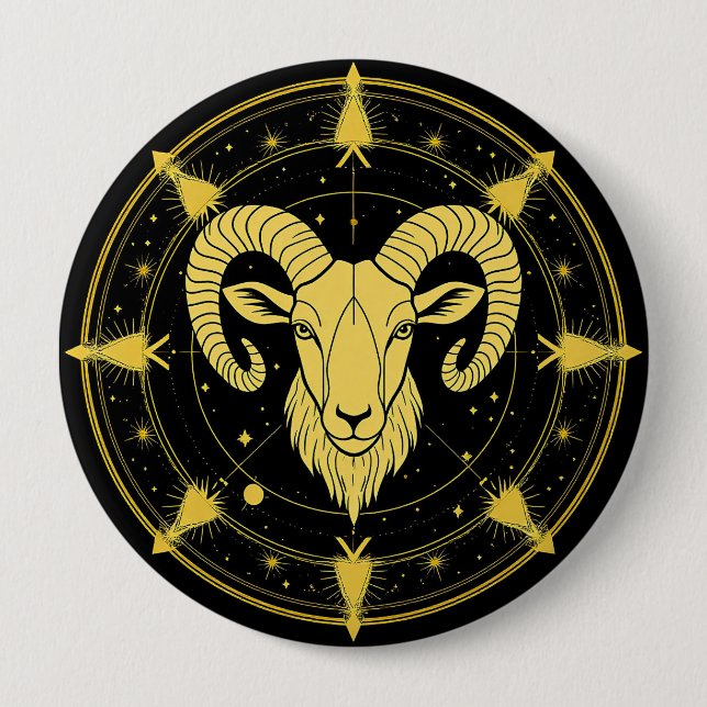 Gul Zodiakussymbol för Väduren Knapp (Framsida)