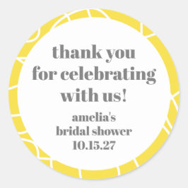 Gula abstrakta linjer Anpassade bröllopsfest tack Runt Klistermärke