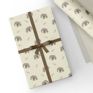 Gula akvarell elefanter Safari-mönster Presentpapper