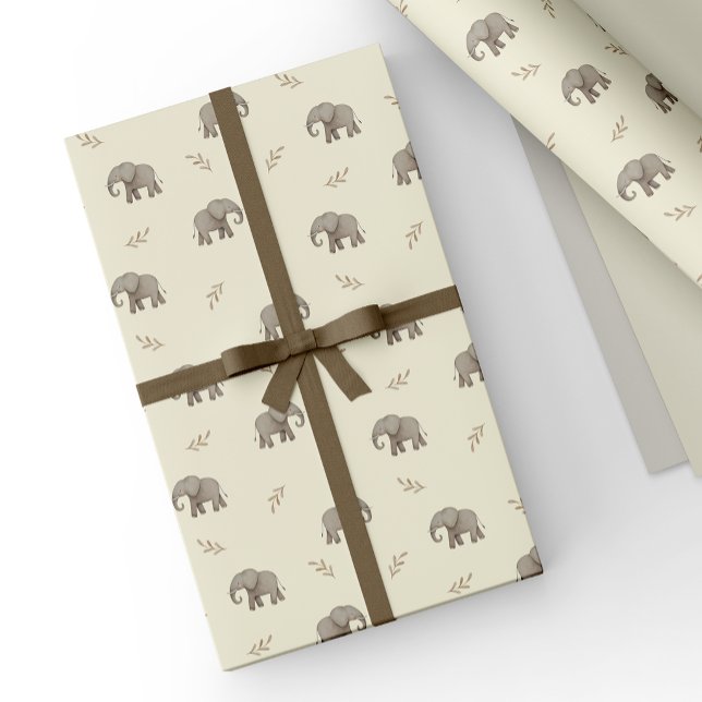 Gula akvarell elefanter Safari-mönster Presentpapper (Skapare uppladdad)