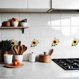 Gula akvarell solrosor & vildblomsdesign kakelplatta