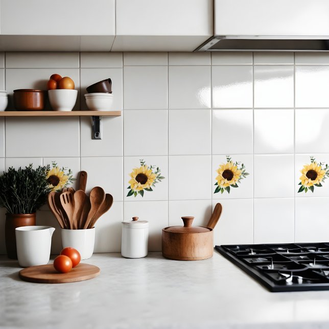 Gula akvarell solrosor & vildblomsdesign kakelplatta (Yellow Watercolor Sunflowers & Wildflower Design Ceramic Tile)