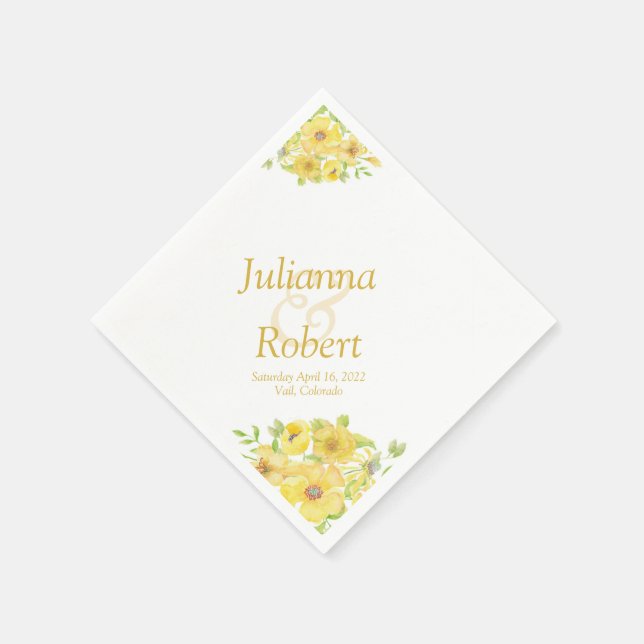 Gula akvarellblommiga servetter (Hörn)