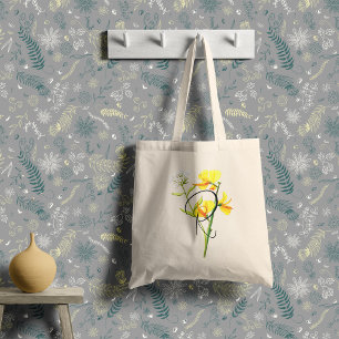 Gula akvarellblommor med din initial tygkasse