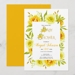 Gula akvarellblommor neutral baby shower inbjudningar