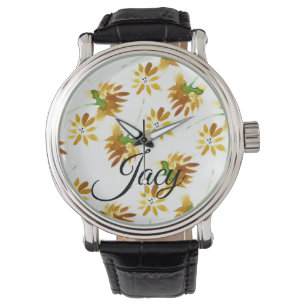 Gula akvarellblommor Skriptnamn Mors dag Armbandsur