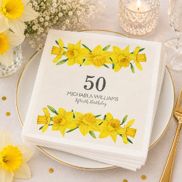 Gula akvarellnarcisser 50-årsfest pappersservett