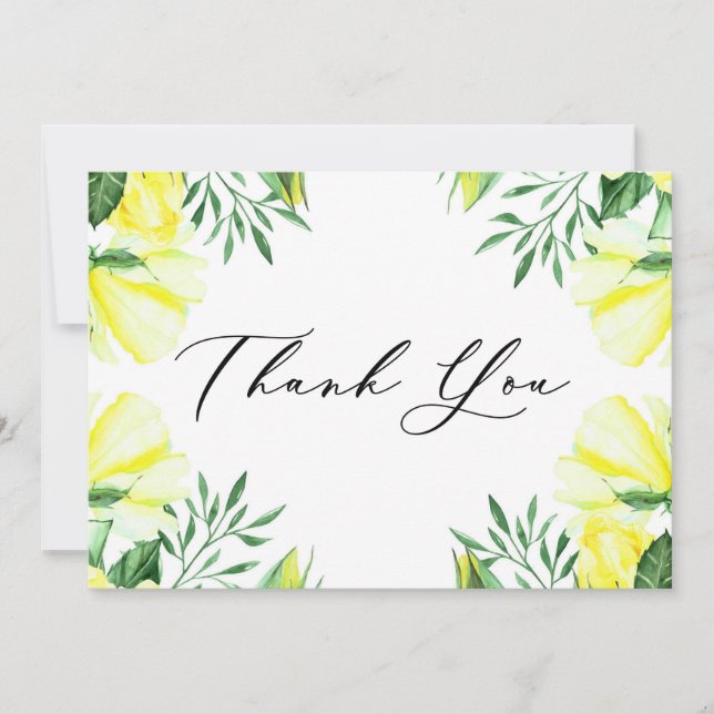 Gula akvarellrosor och peonior tack kort (Framsida)