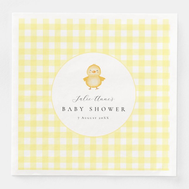 Gula ank-gingham servetter för baby shower (Framsida)