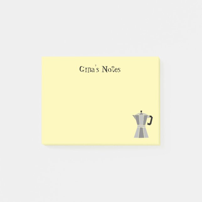 Gula anpassade post-it-lappar med retro-mokka-kann post-it block (Framsida)
