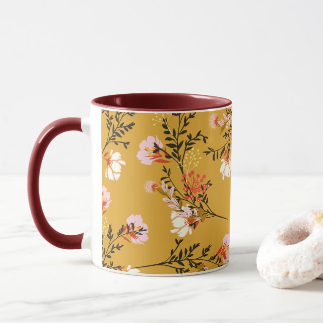 Gula bakgrundsblommor mugg (Med munk)