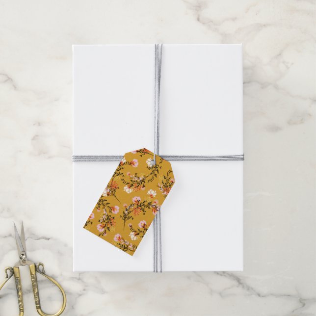 Gula bakgrundsblommor presentetikett (Med Snöre)