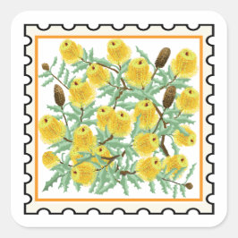 Gula Banksias australisk frimärks konst Fyrkantigt Klistermärke