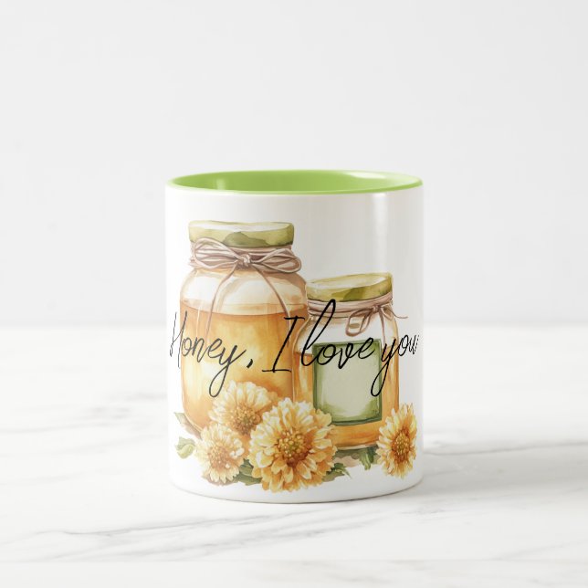 Gula binblommor jag älskar dig Två-Tonad mugg (Center)