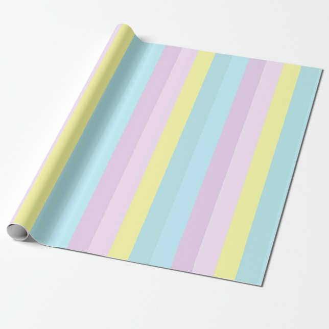 Gula Blå Lila Pastellfärger Randiga Present Presentpapper (Utrullad)