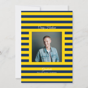 Gula Blå Preppy Gymnasiefoto Examen Kort