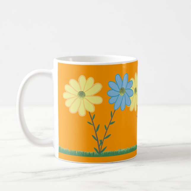 Gula & Blå Tusenskönor Blommor Anpassade Muggar (Vänster)