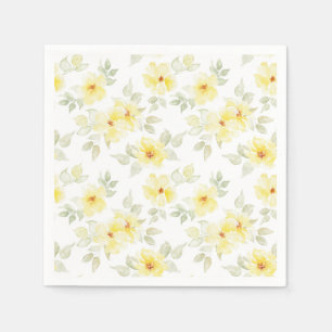 Gula blommiga pappersservetter, vattenfärgade blom pappersservett